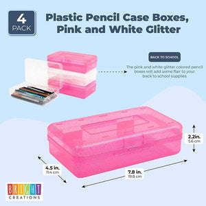 Plastic Pencil Case Boxes, Pink and White Glitter (7.8 x 2.2 x 4.5 in, –  BrightCreationsOfficial